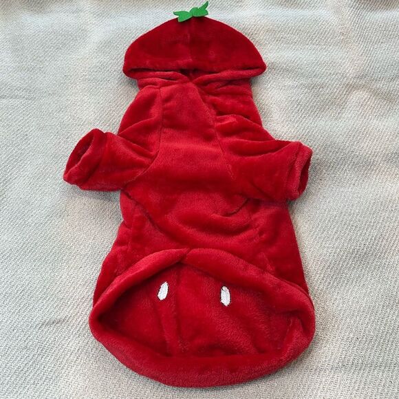 NEW Strawberry Dog Halloween Costume Red Hoodie Fall Pet Puppy Fruit - Picture 3 of 6